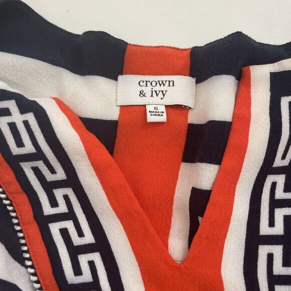 Crown and Ivy Women Tunic Dress 3/4 Sleeve Piping UNIQUE Bird Print REGAL Size 6 - Picture 4 of 10